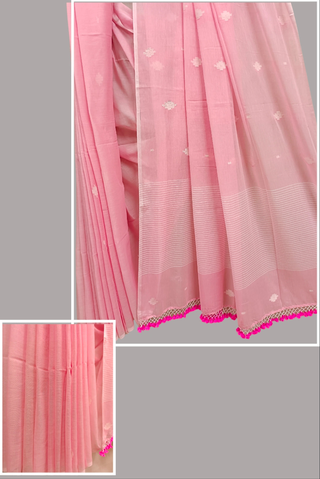Red Handloom Soft Mul Cotton Dhakai saree Balaram Saha