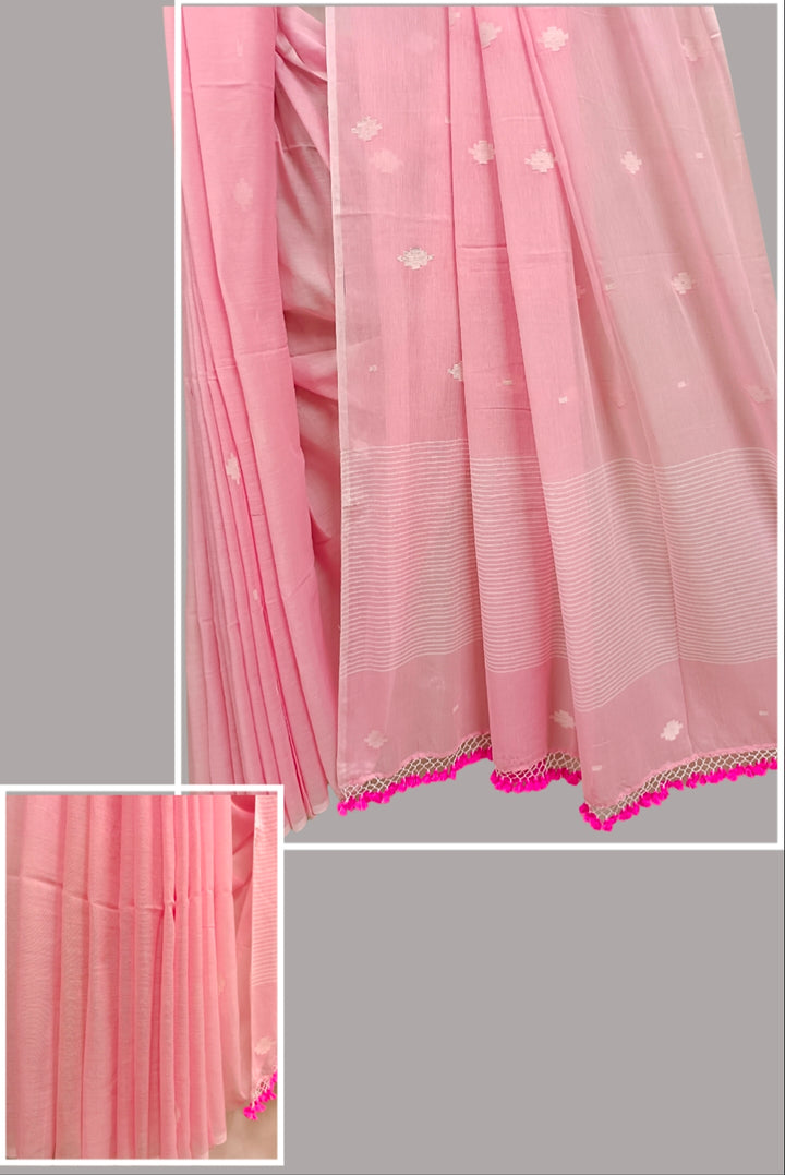 Red Handloom Soft Mul Cotton Dhakai saree Balaram Saha