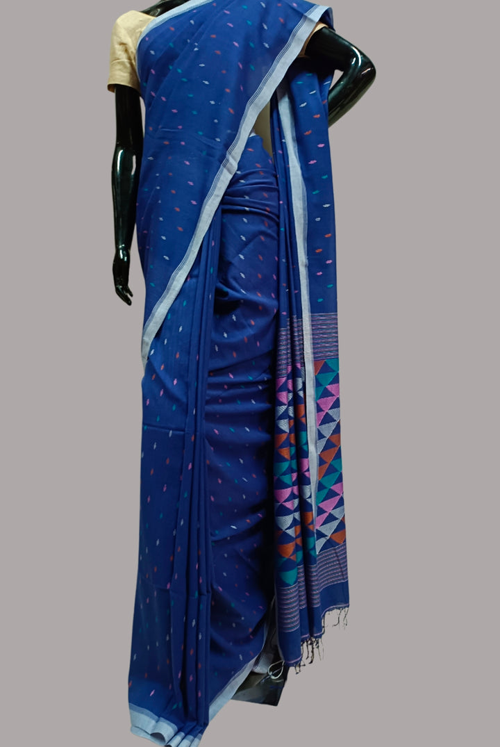 (Mauves Blue) Handspun Handwoven Cotton Jamdani Saree Balaram Saha