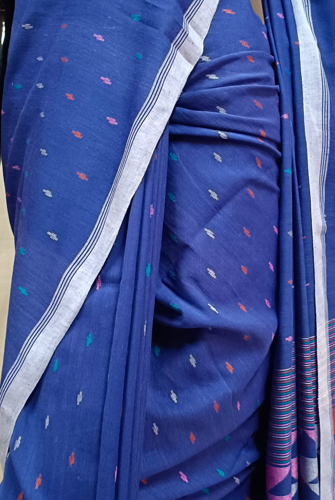 (Mauves Blue) Handspun Handwoven Cotton Jamdani Saree Balaram Saha