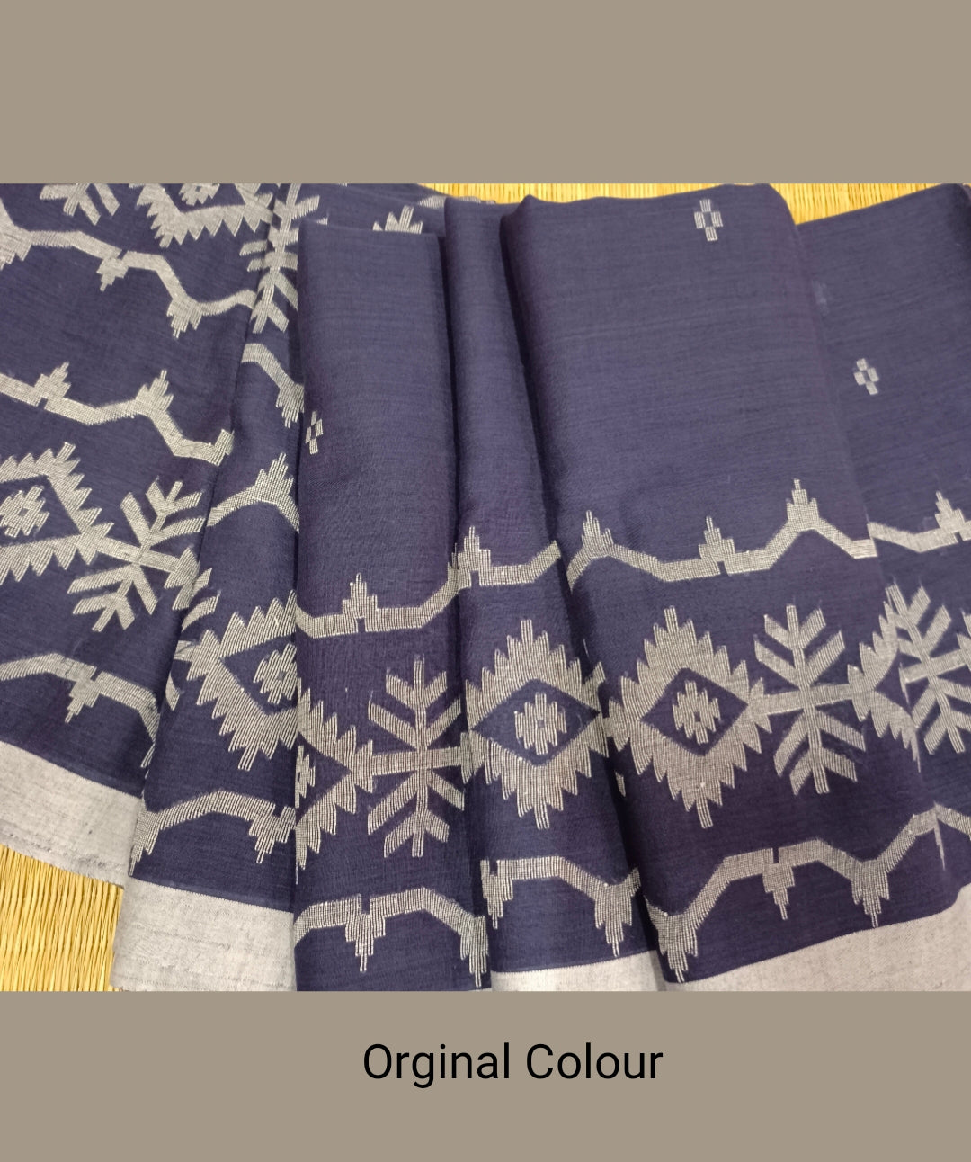 Handloom Handspun Handwoven Jamdani Saree (Indigo Blue) Balaram Saha