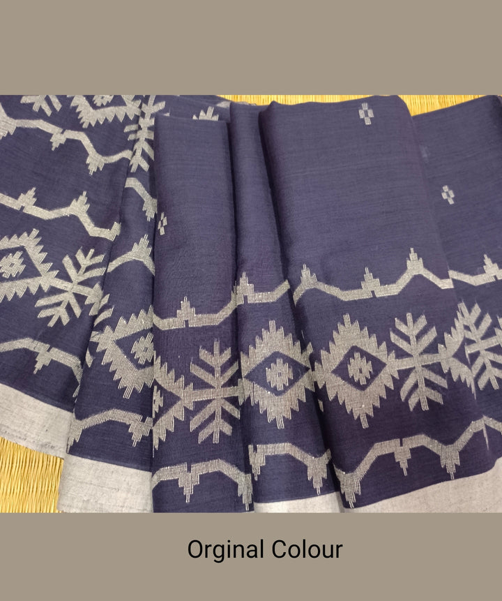 Handloom Handspun Handwoven Jamdani Saree (Indigo Blue) Balaram Saha