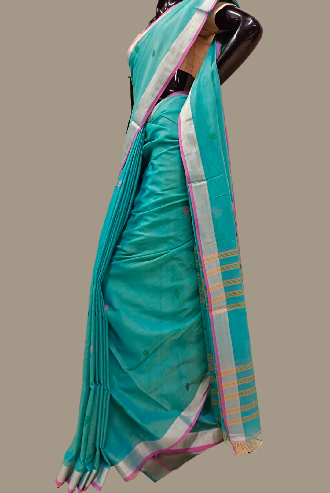 Sea Blue Handloom Fine Cotton Saree with Tussar Border Balaram Saha