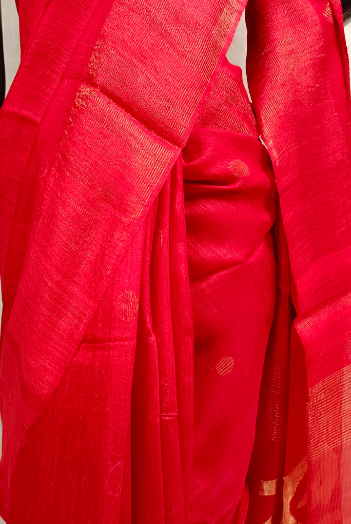 Red Handloom Matka Silk saree with zari woven Balaram Saha