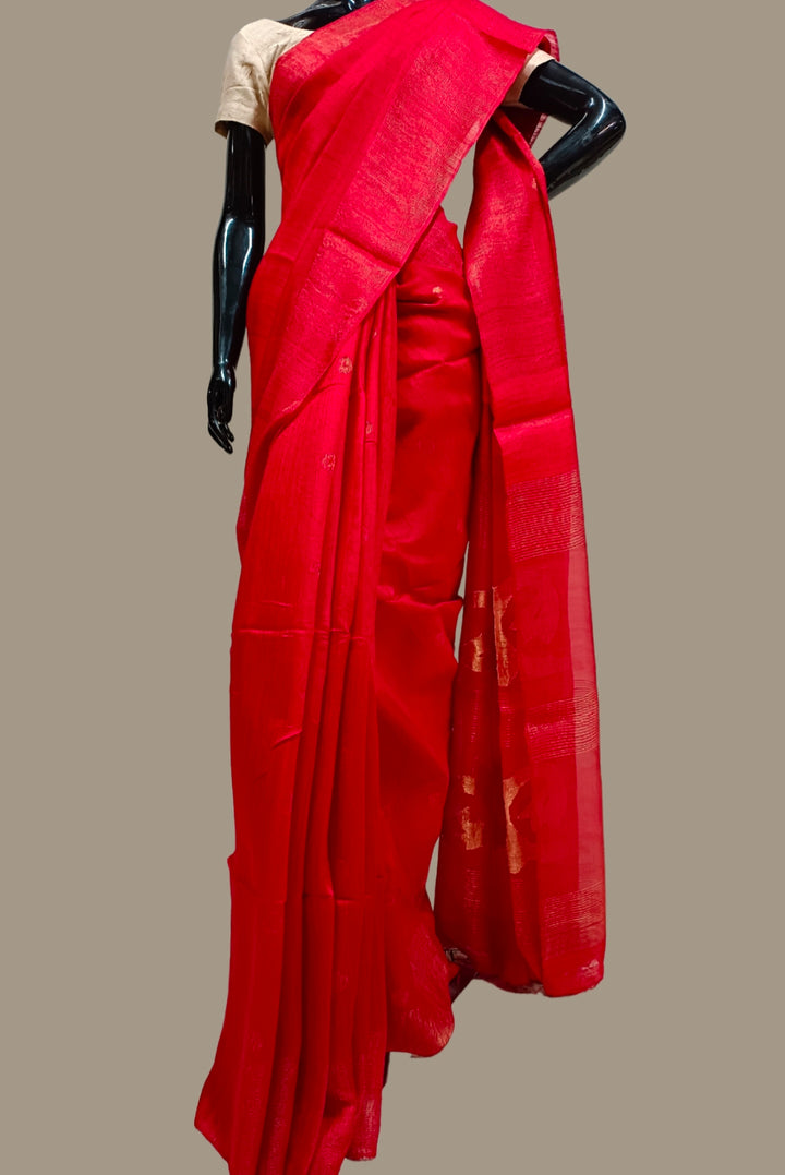 Red Handloom Matka Silk saree with zari woven Balaram Saha