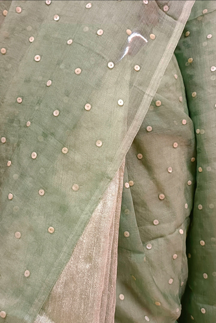 Light Green Handloom Matka Muslin Woven Silk Saree Balaram Saha