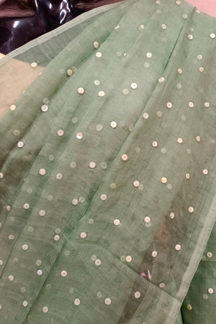 Light Green Handloom Matka Muslin Woven Silk Saree Balaram Saha