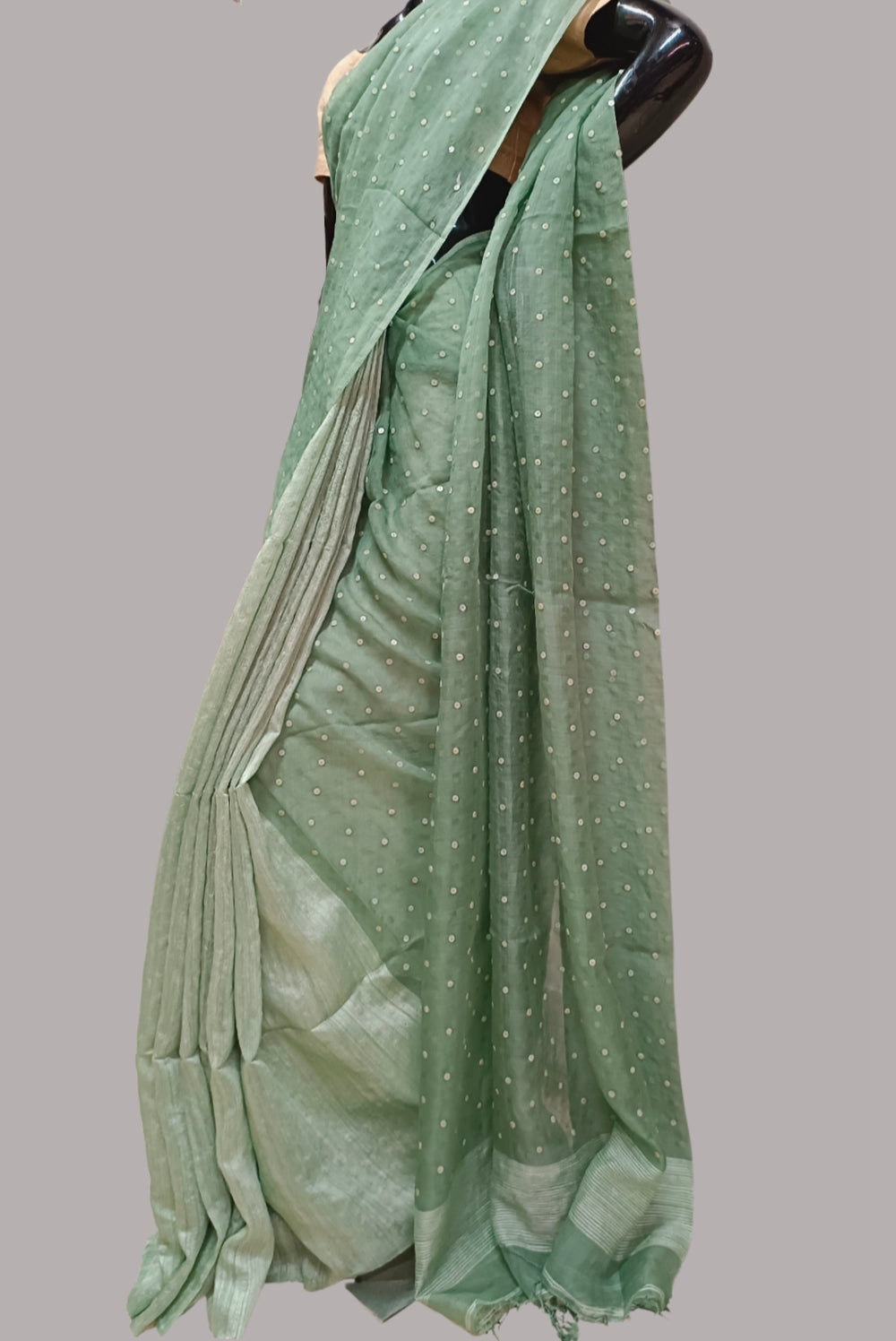 Light Green Handloom Matka Muslin Woven Silk Saree Balaram Saha