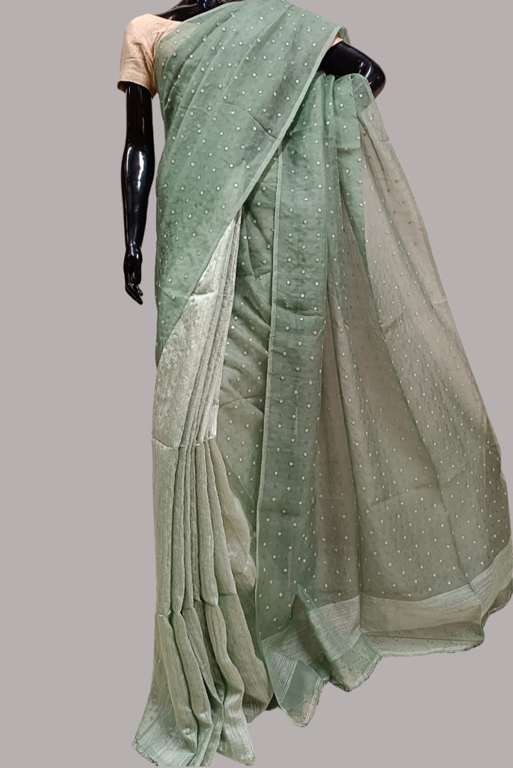 Light Green Handloom Matka Muslin Woven Silk Saree Balaram Saha