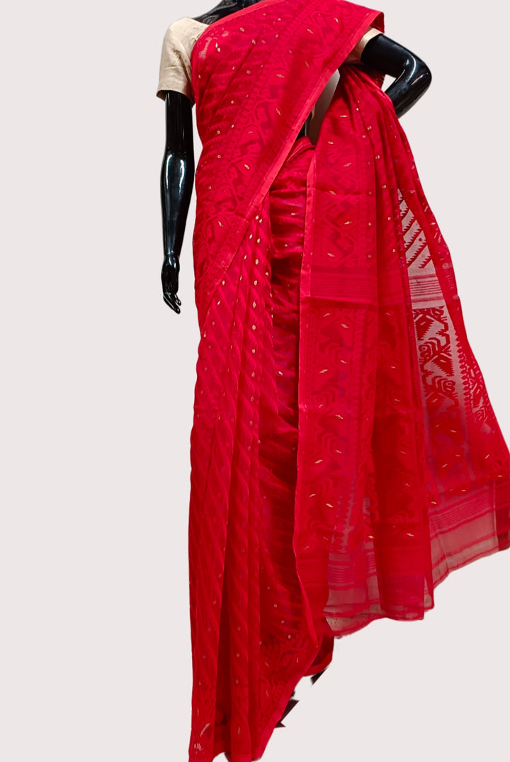 Red  Handloom Jacquard Dhakai Saree, Balaram Saha