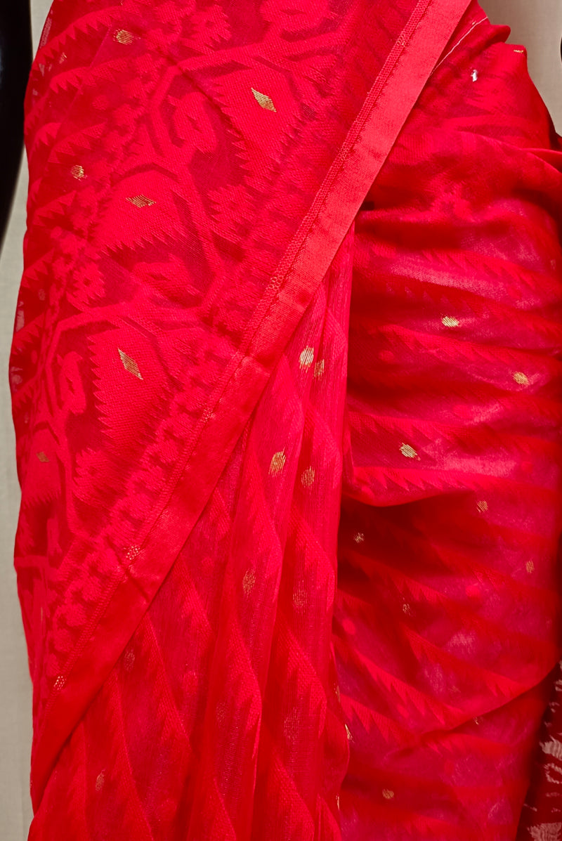 Red  Handloom Jacquard Dhakai Saree, Balaram Saha