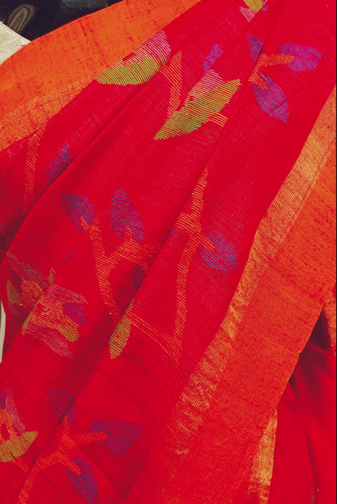 Red Designer Handloom Matka Silk Jamdani Saree Balaram Saha