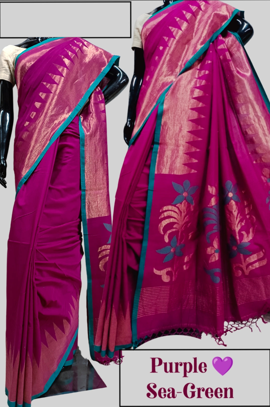 Handloom Soft Cotton Saree by Balaram Saha – Navy Blue & Red Tradition