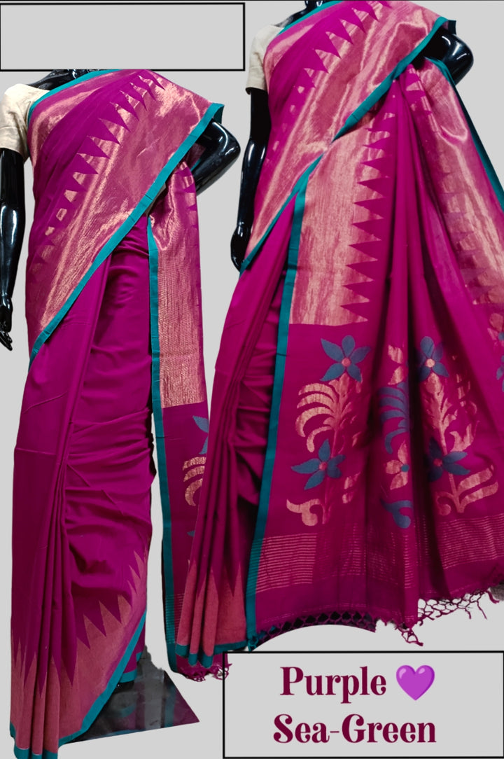 Handloom Soft Cotton Saree by Balaram Saha – Navy Blue & Red Tradition