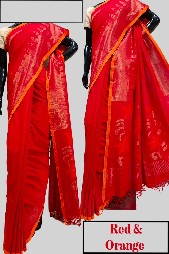 Handloom Soft Cotton Saree by Balaram Saha – Navy Blue & Red Tradition