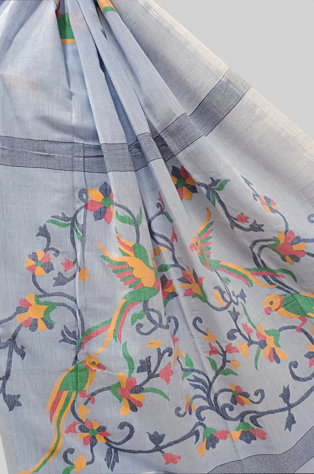 Light Blue Handspun Cotton Jamdani Saree Balaram Saha