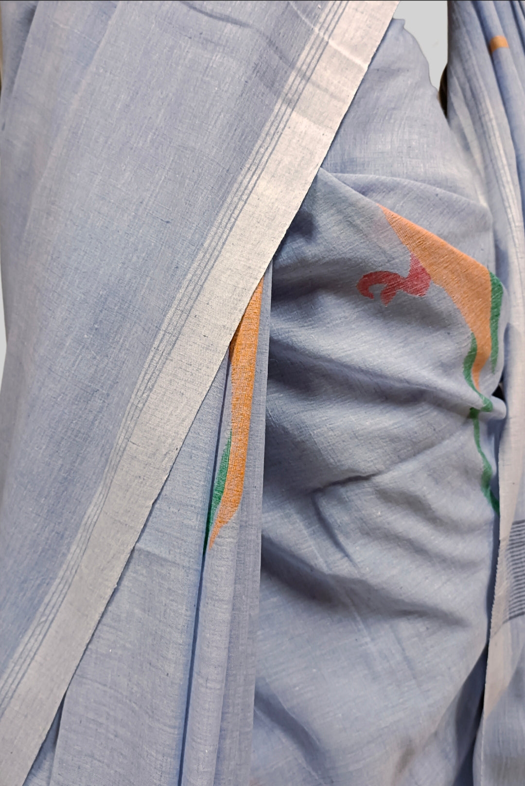 Light Blue Handspun Cotton Jamdani Saree Balaram Saha