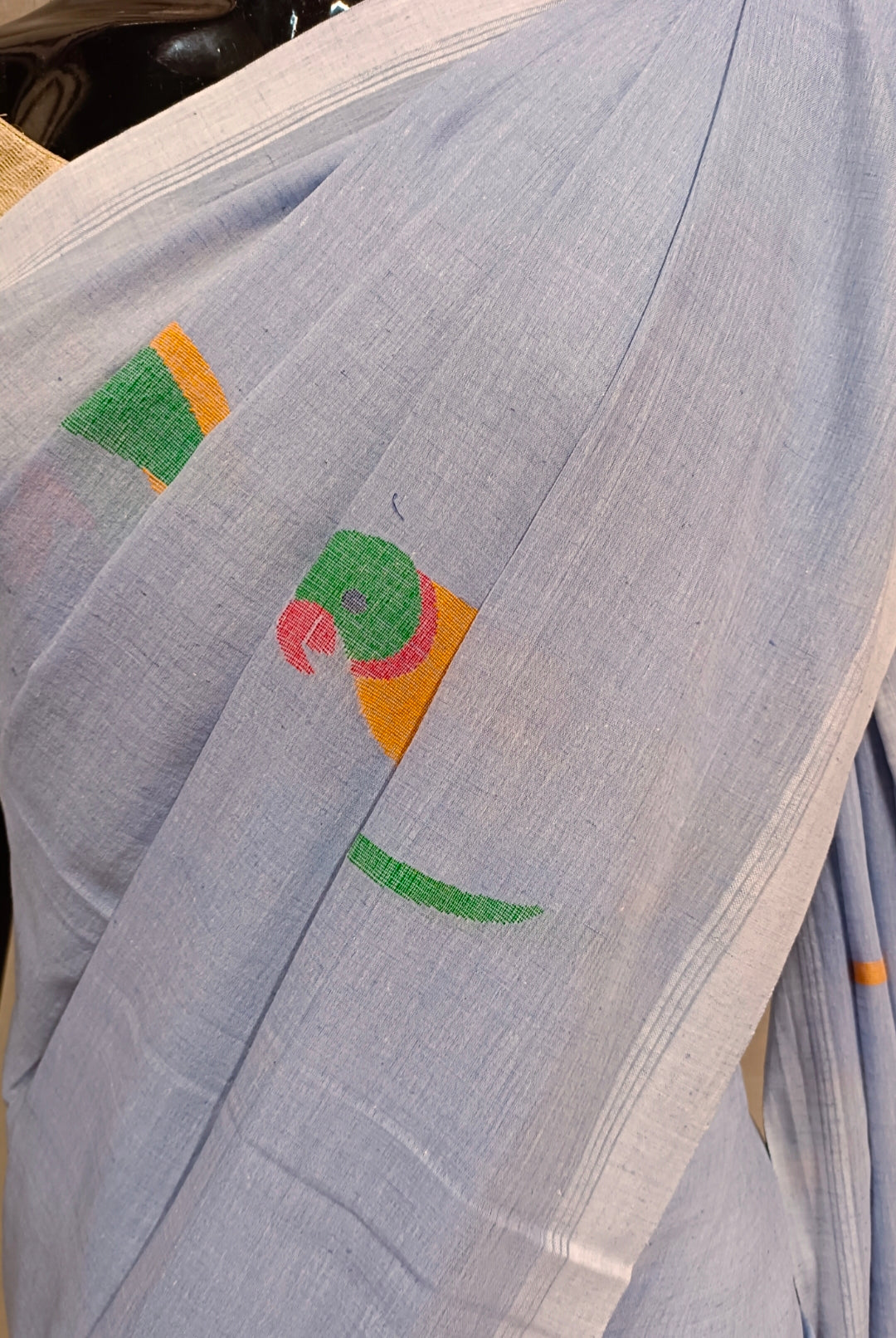 Light Blue Handspun Cotton Jamdani Saree Balaram Saha