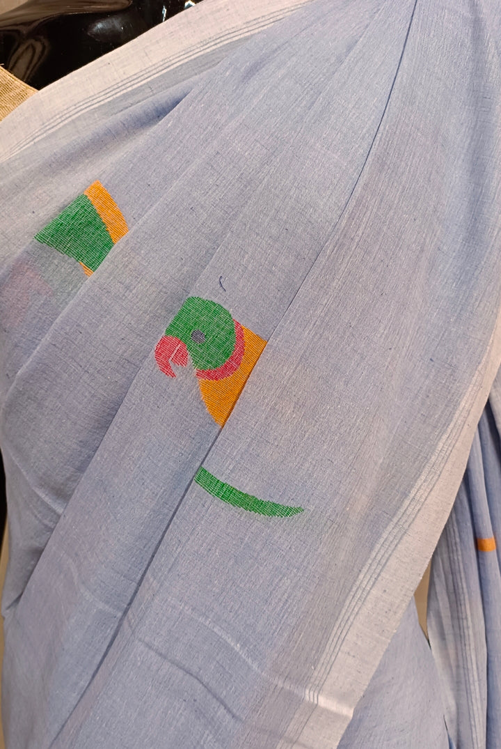 Light Blue Handspun Cotton Jamdani Saree Balaram Saha