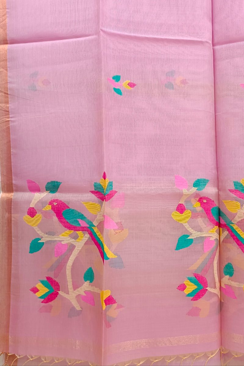 Pink Handloom Muslin Silk Jamdani Dupatta Balaram Saha