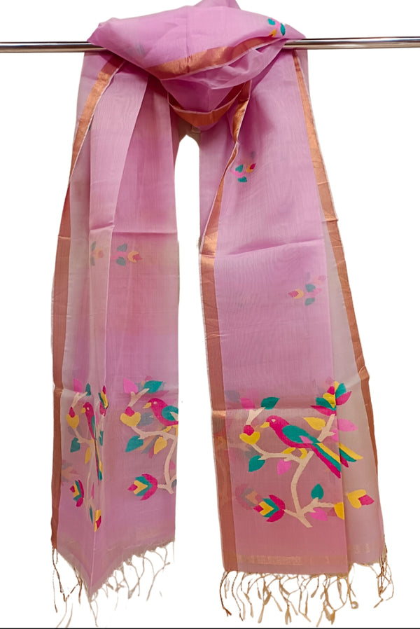 Pink Handloom Muslin Silk Jamdani Dupatta Balaram Saha
