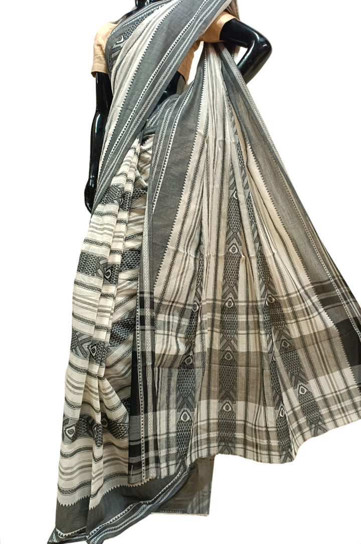 Off-White Handloom Traditional Dhonekali Saree Balaram Saha