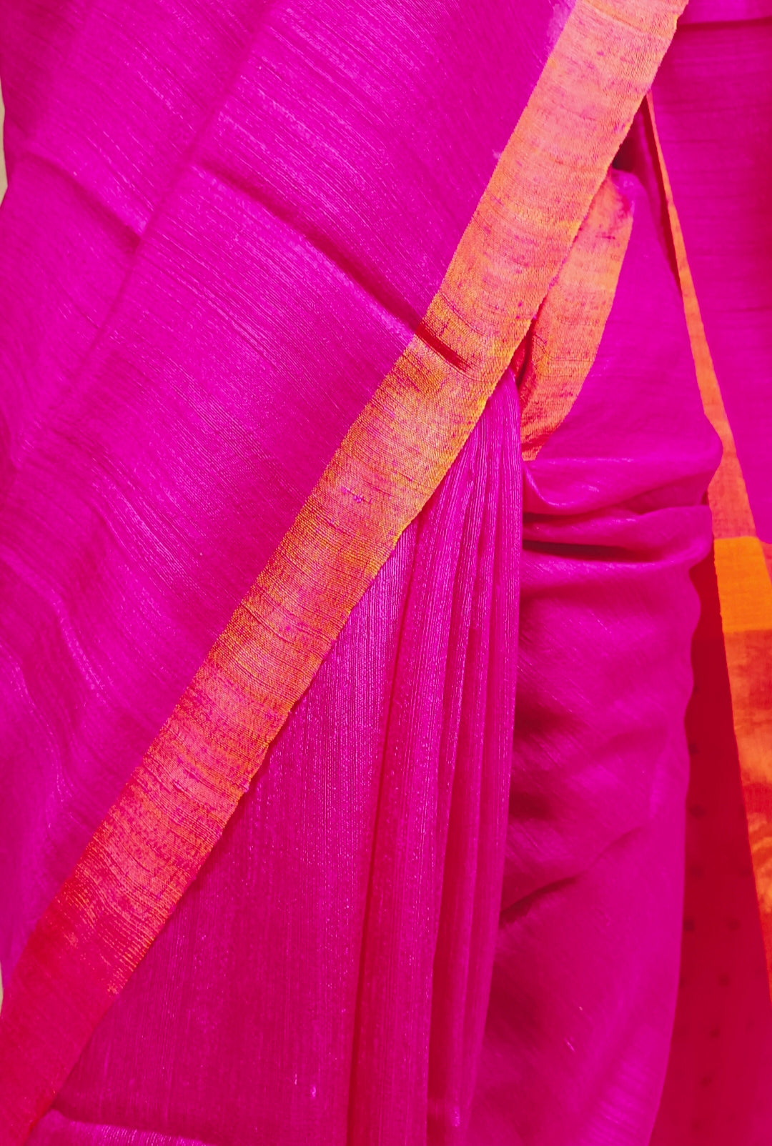 Rani-Pink Matka Silk Saree With Handwoven Sequin Anchal Balaram Saha