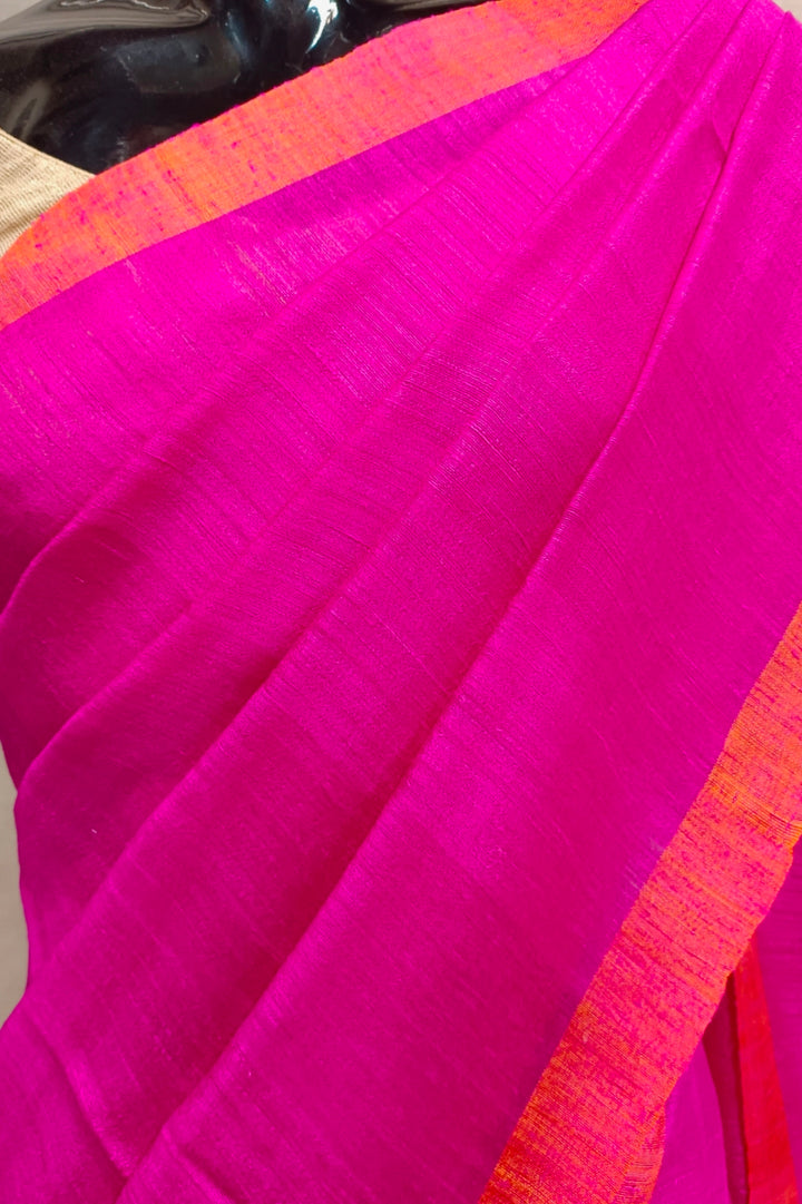Rani-Pink Matka Silk Saree With Handwoven Sequin Anchal Balaram Saha