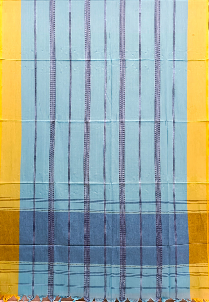 Sky Blue & Yellow Handloom Traditional Dhonekali Saree Balaram Saha