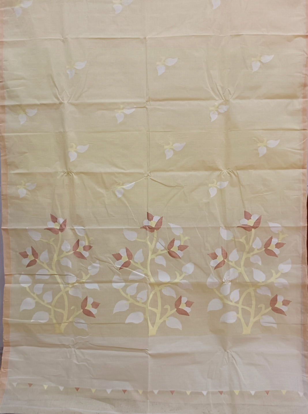 Light Yellow Handloom Traditional Cotton Dhakai Jamdani Saree Balaram Saha