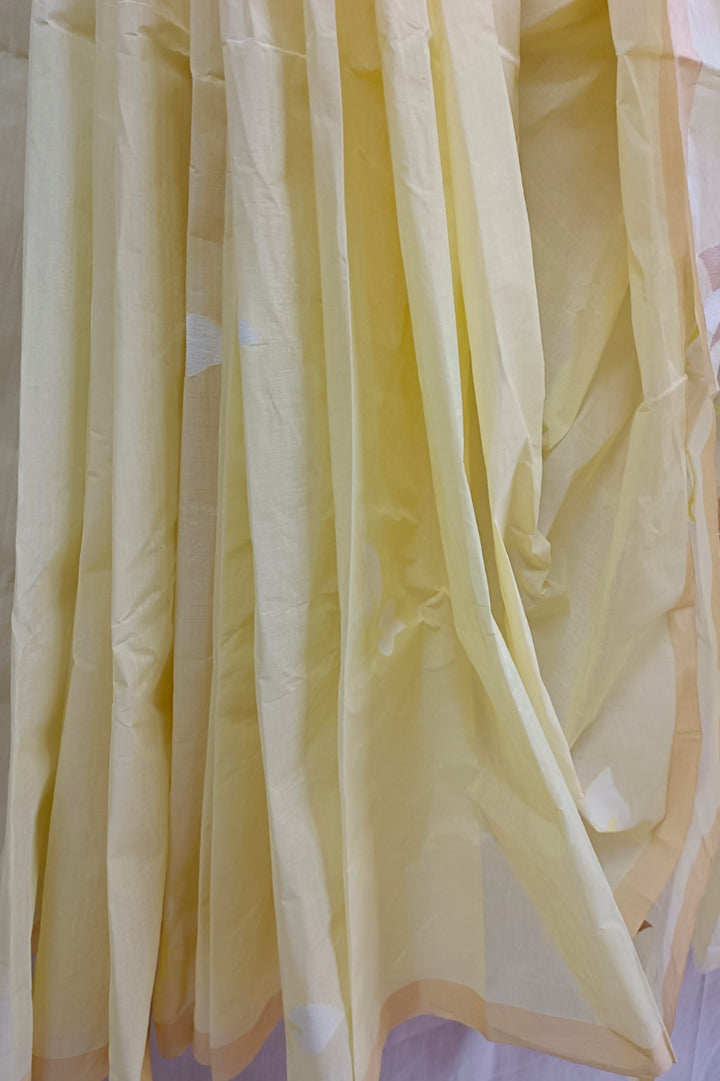 Light Yellow Handloom Traditional Cotton Dhakai Jamdani Saree Balaram Saha