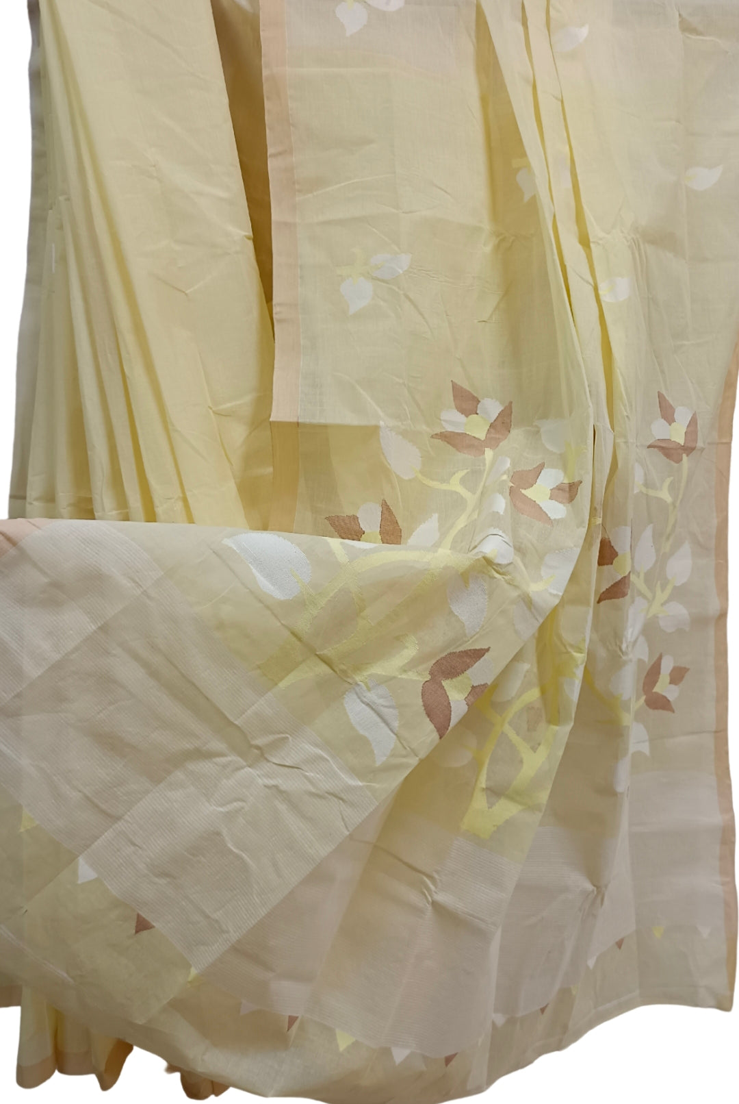 Light Yellow Handloom Traditional Cotton Dhakai Jamdani Saree Balaram Saha