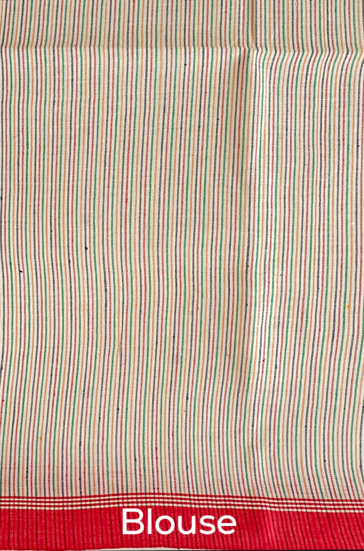 Off-White & Red Handspun handwoven Cotton Jamdani saree Balaram Saha