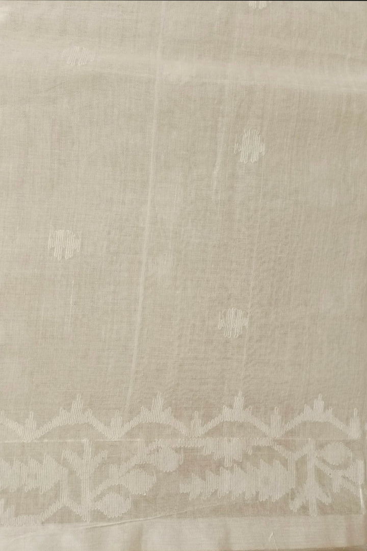 Off-white Soft Handloom  Handwoven Cotton Jamdani Saree Balaram Saha