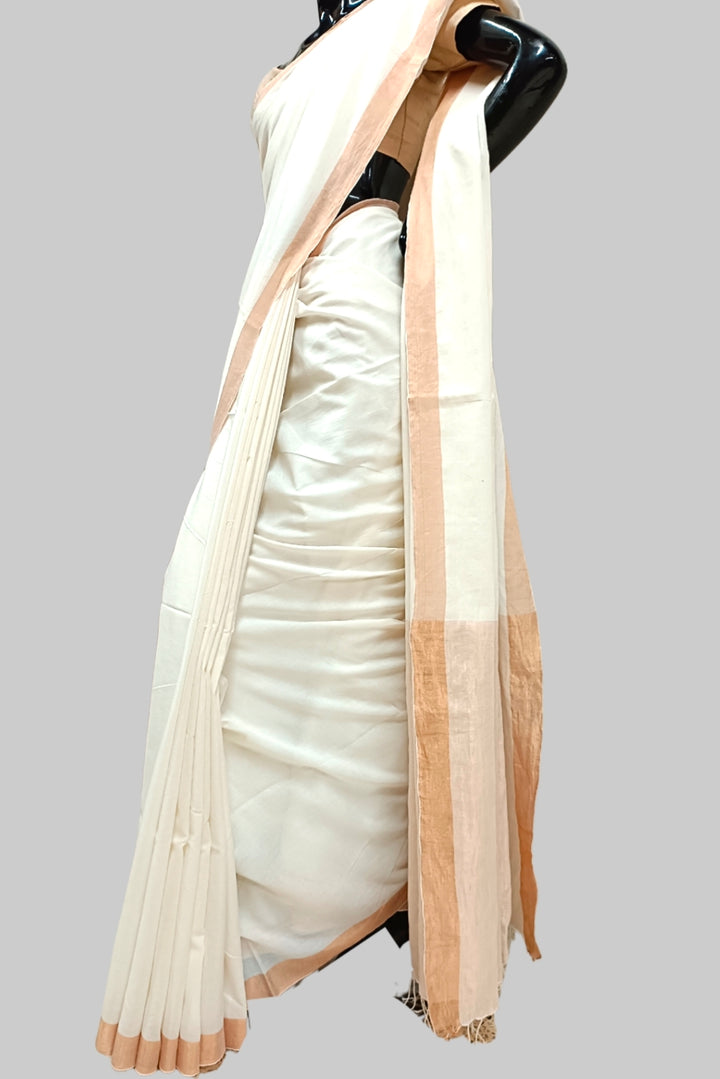 Off White Handloom Handspun Cotton Saree Balaram Saha
