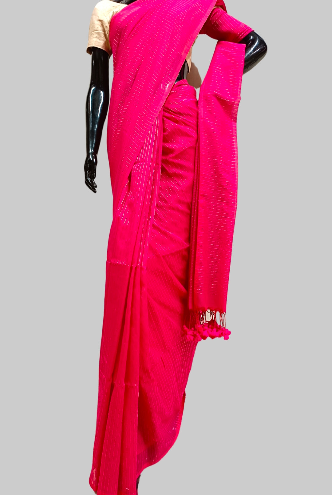 Reddish Pink Handloom Soft Mull Cotton Saree Balaram Saha