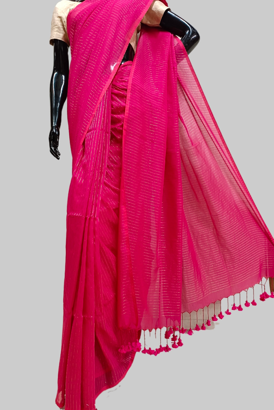 Reddish Pink Handloom Soft Mull Cotton Saree Balaram Saha