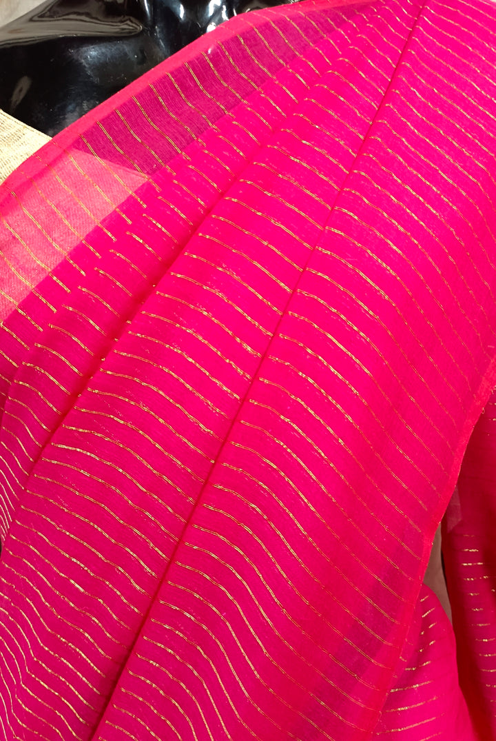 Reddish Pink Handloom Soft Mull Cotton Saree Balaram Saha