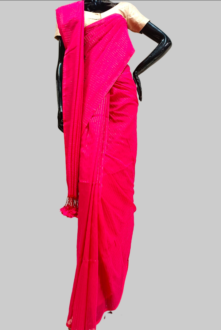 Reddish Pink Handloom Soft Mull Cotton Saree Balaram Saha