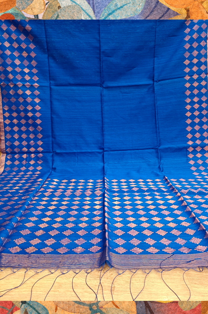 Royal Blue & Gold Handloom Matka Silk Jamdani Saree Balaram Saha