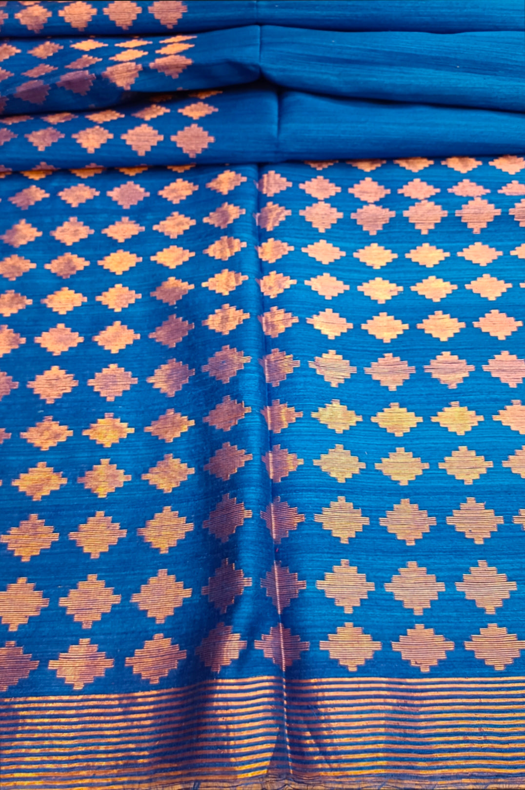 Royal Blue & Gold Handloom Matka Silk Jamdani Saree Balaram Saha