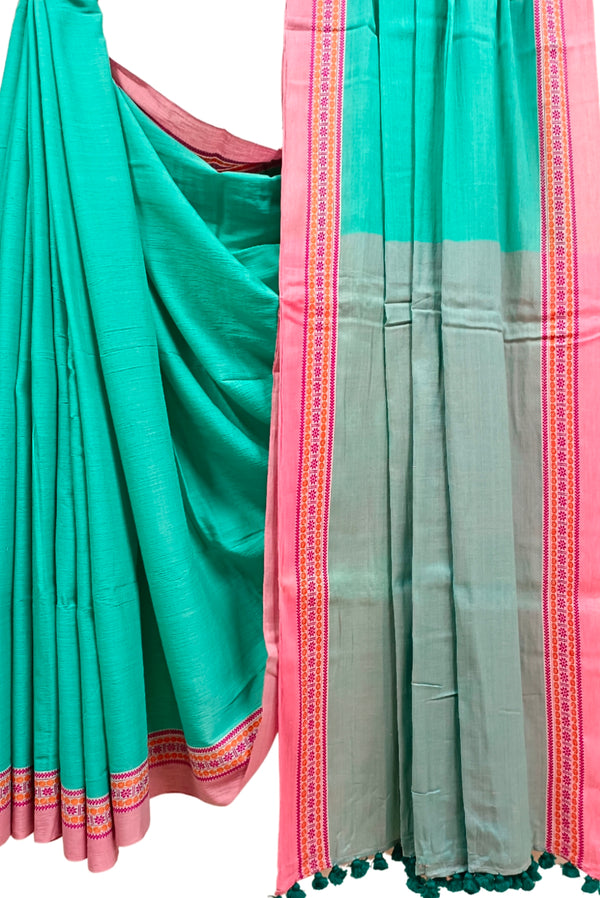 Sea-Green Soft Handloom Cotton Woven Border Saree Balaram Saha