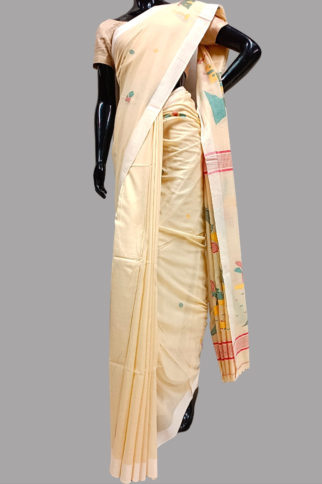 LIGHT YELLOW SOFT HANDLOOM COTTON JAMDANI SAREE Balaram Saha
