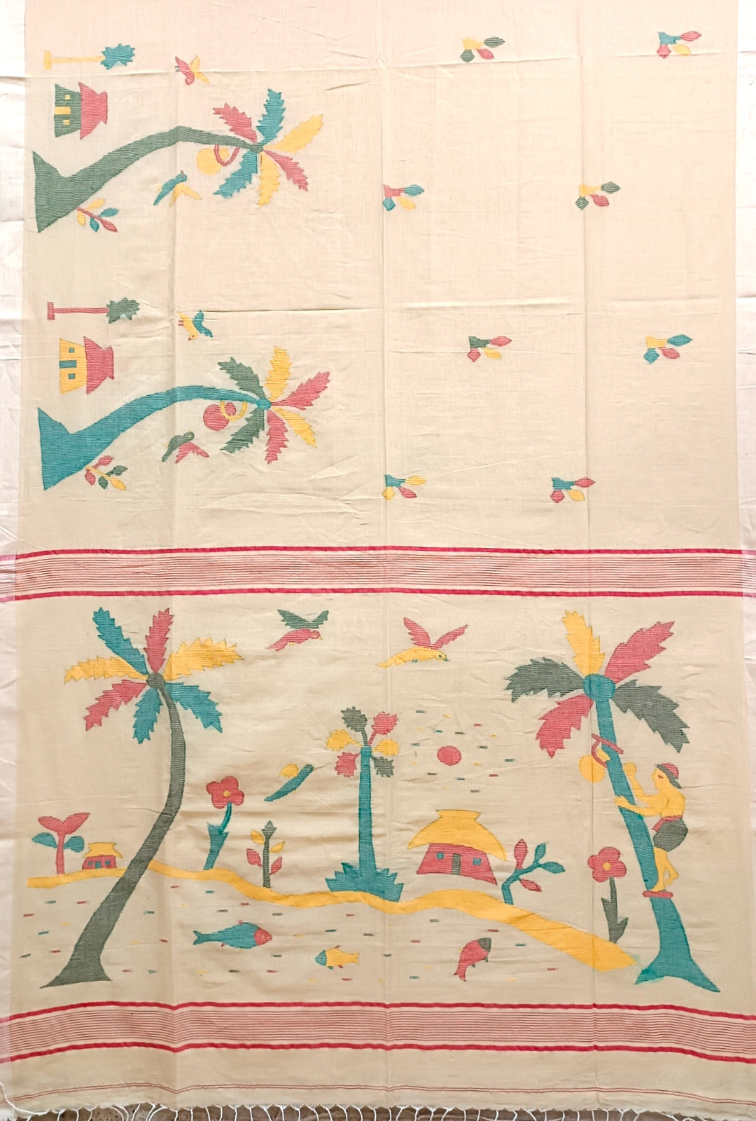 LIGHT YELLOW SOFT HANDLOOM COTTON JAMDANI SAREE Balaram Saha