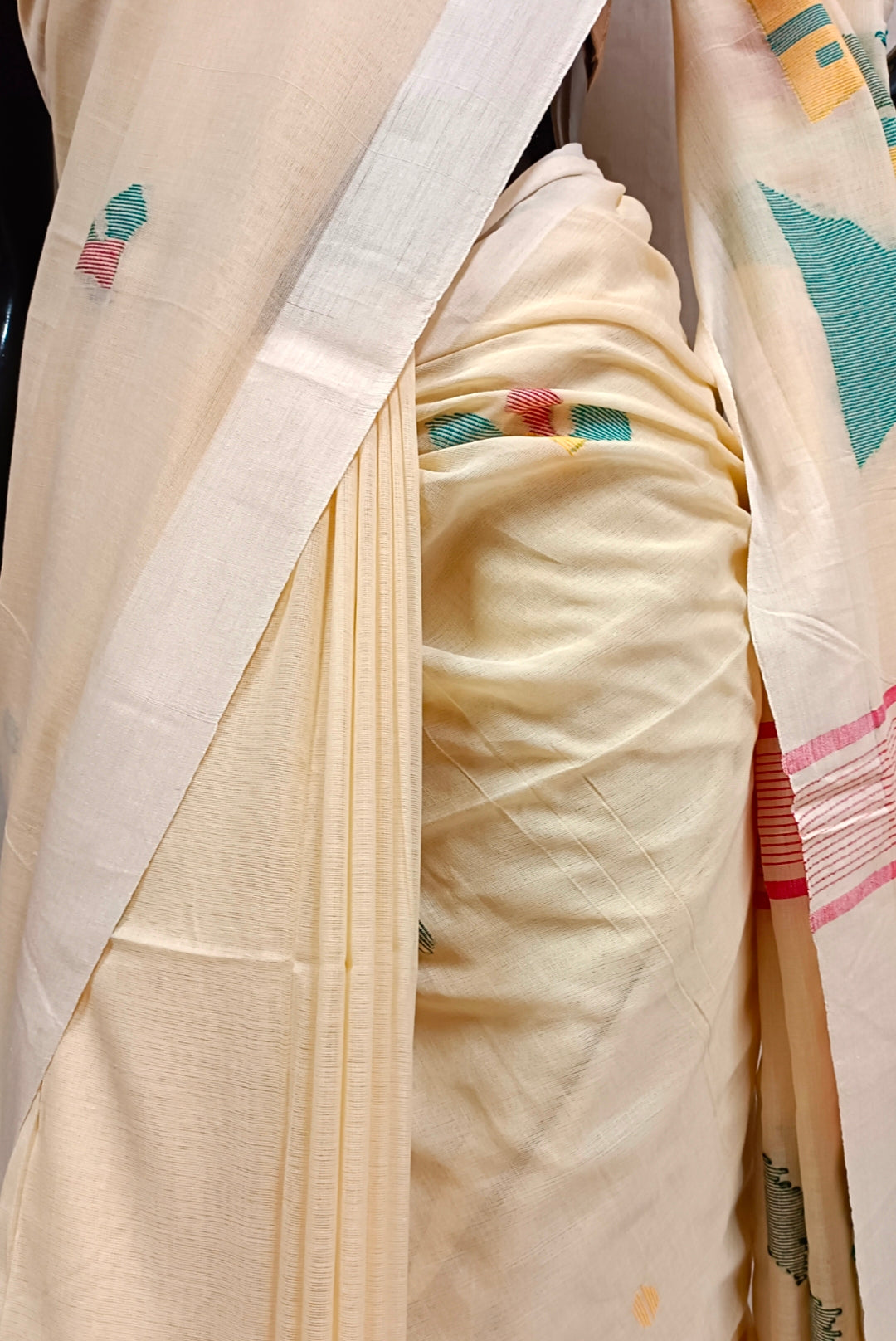 LIGHT YELLOW SOFT HANDLOOM COTTON JAMDANI SAREE Balaram Saha