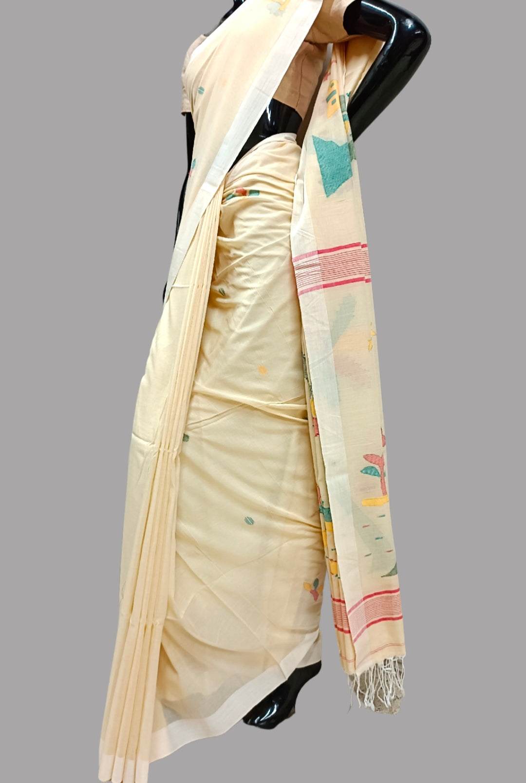 LIGHT YELLOW SOFT HANDLOOM COTTON JAMDANI SAREE Balaram Saha