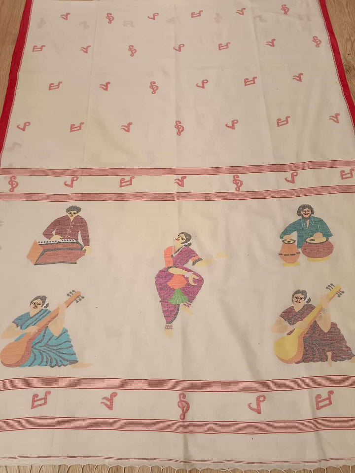 White & Red soft cotton jamdani saree Balaram Saha