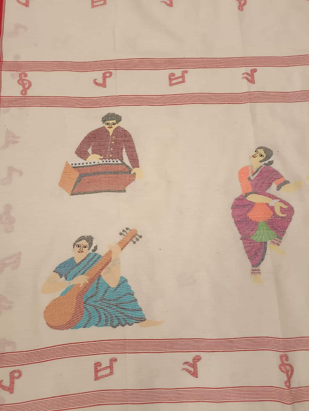 White & Red soft cotton jamdani saree Balaram Saha