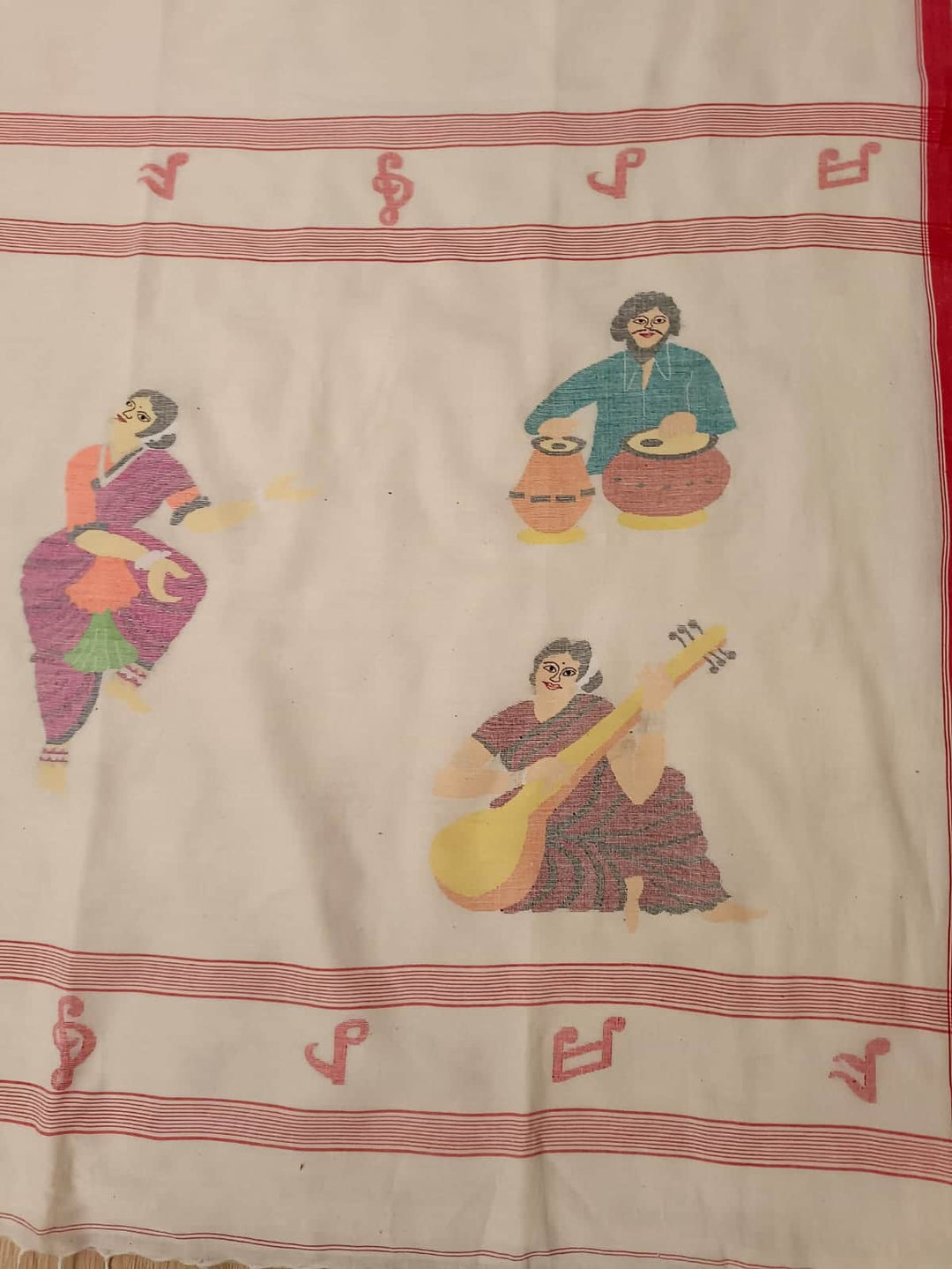White & Red soft cotton jamdani saree Balaram Saha