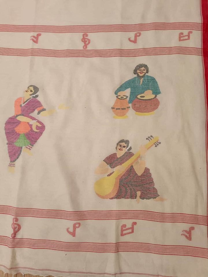 White & Red soft cotton jamdani saree Balaram Saha